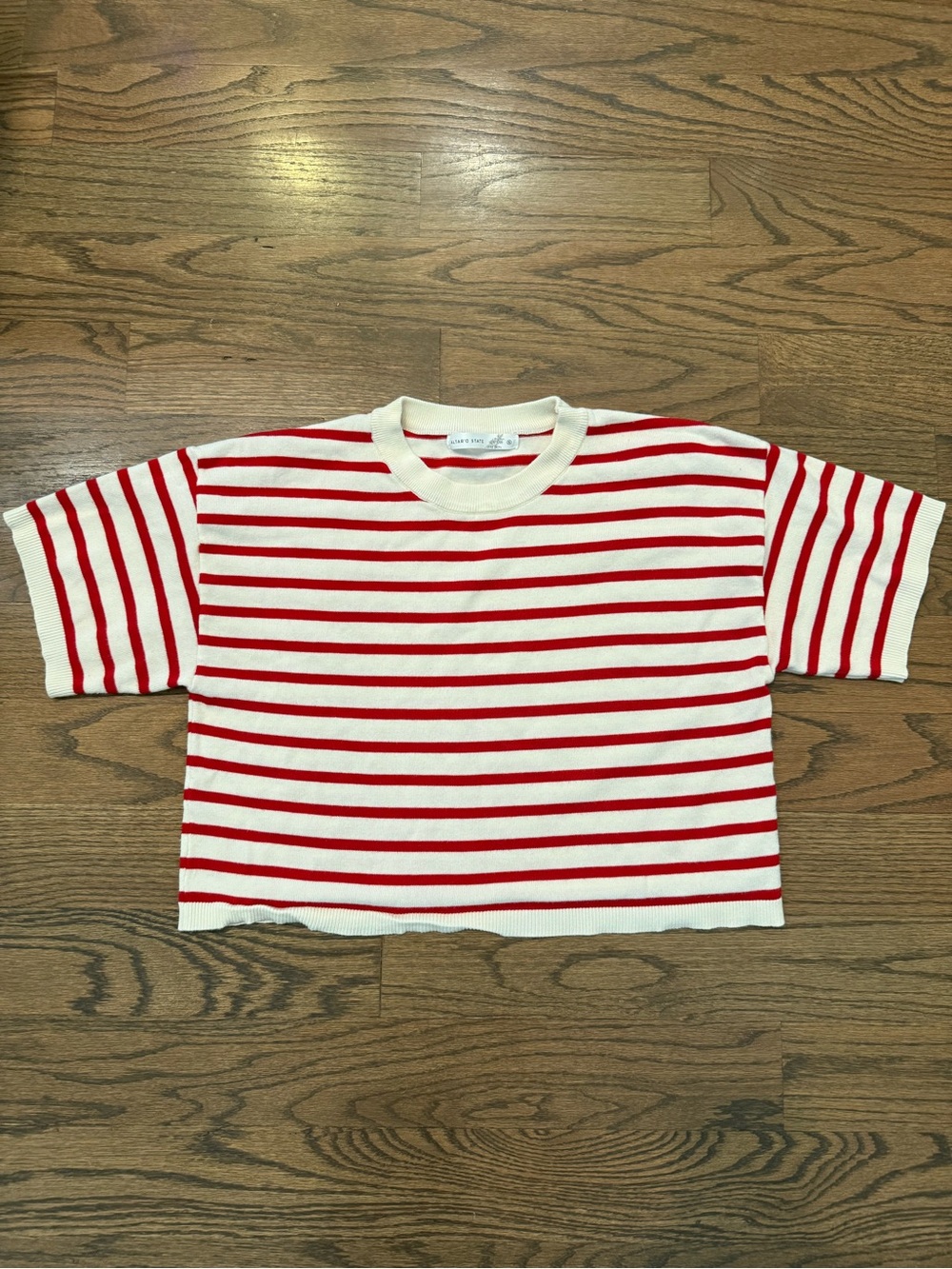 Altar'd State Red & White Striped Short Sleeve Sweater